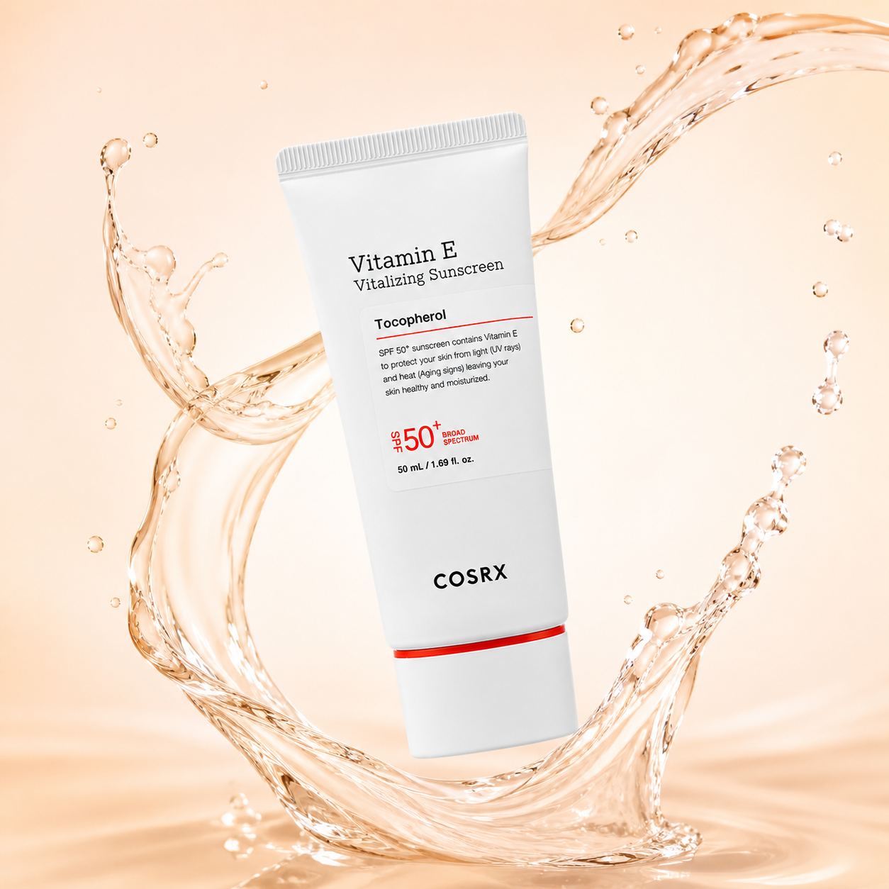 COSRX Vitamin E Vitalizing Sunscreen SPF 50+ face sunscreen 50ml providing lightweight UV protection and hydration