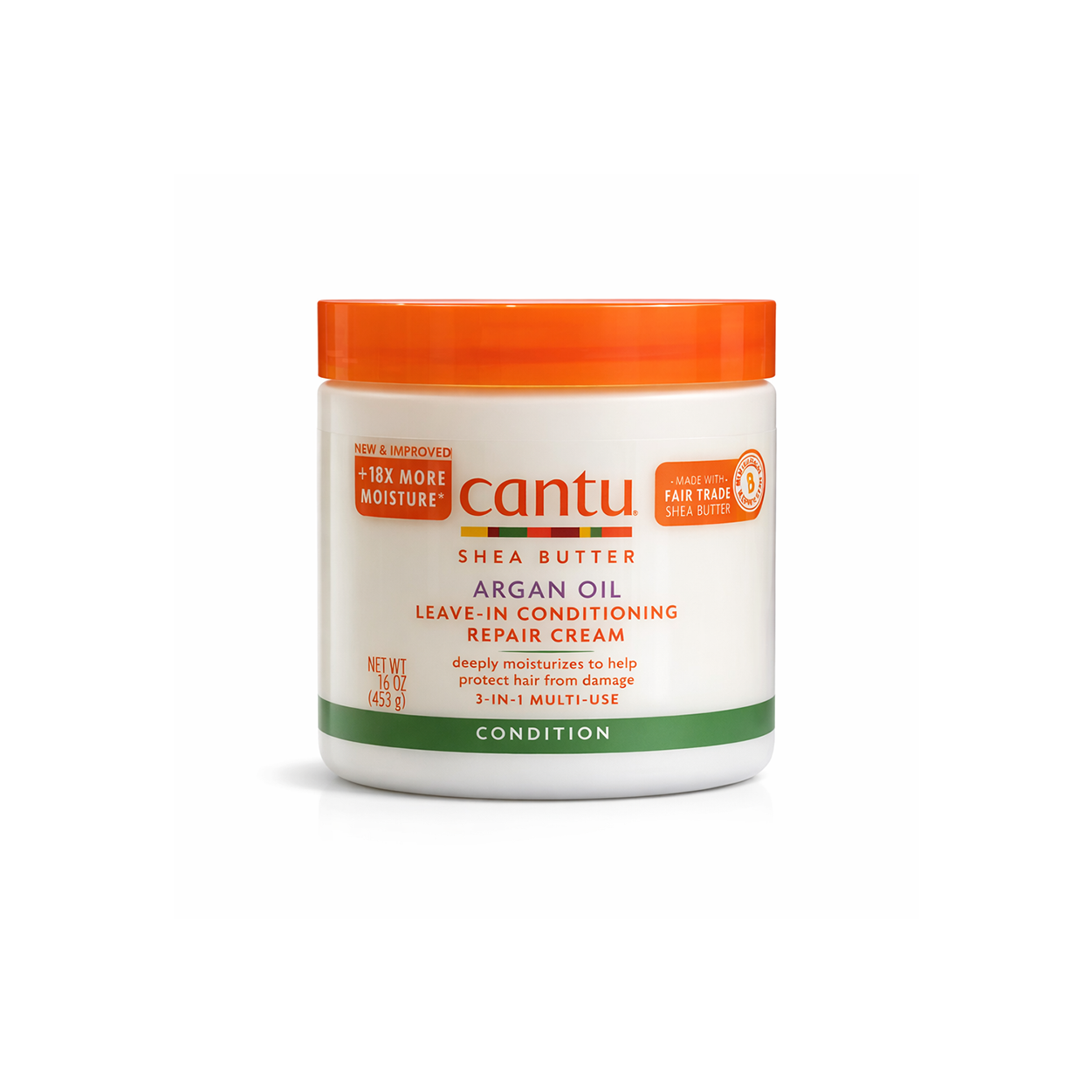 Cantu Argan Oil Leave-In Conditioning Repair Cream 453g jar, moisturizing leave-in conditioner for dry and damaged hair