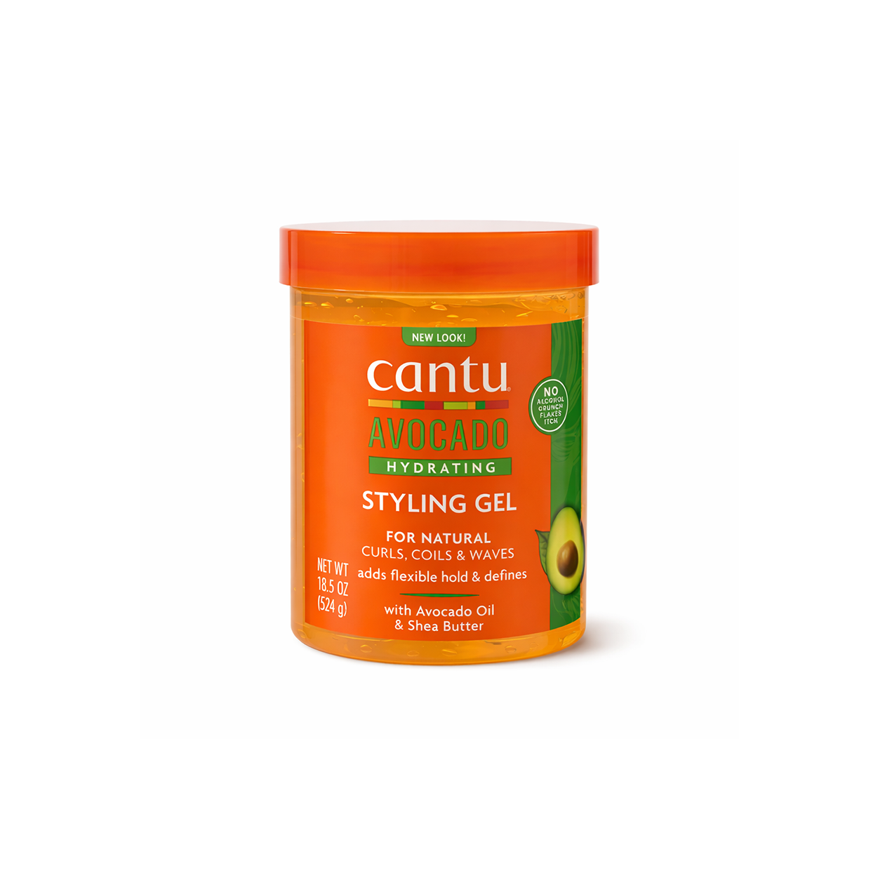 Cantu Avocado Hydrating Styling Gel 524g jar, curl defining hair gel with avocado oil for frizz control and lightweight hold