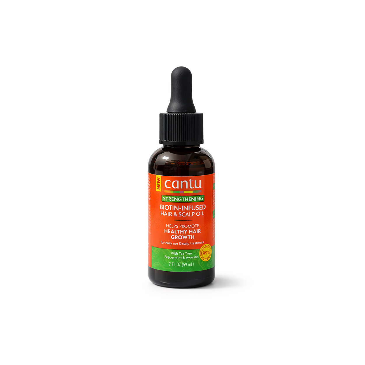 Cantu Strengthening Biotin-Infused Hair & Scalp Oil 59ml dropper bottle for promoting healthy hair growth and scalp nourishment