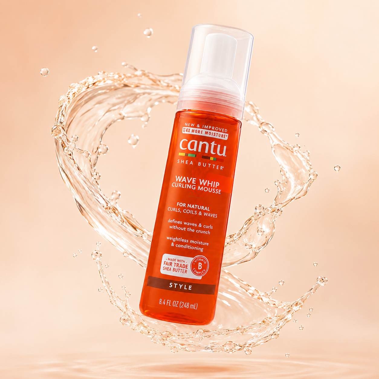 Cantu Shea Butter Wave Whip Curling Mousse 248ml for natural curls and waves with lightweight frizz control and soft hold
