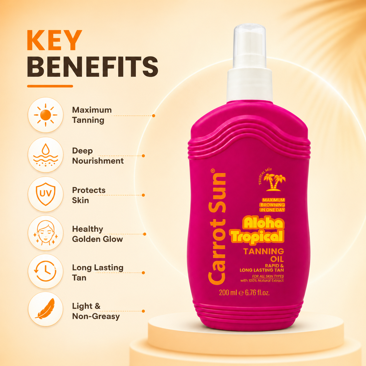 Carrot Sun Aloha Tropical Tanning Oil Rapid Bronzing For Even Golden Tan 200ml