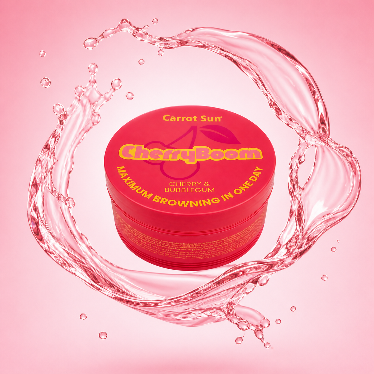 Carrot Sun CherryBoom Cherry & Bubblegum tanning cream 350ml jar for fast browning and deep tan with moisturizing formula