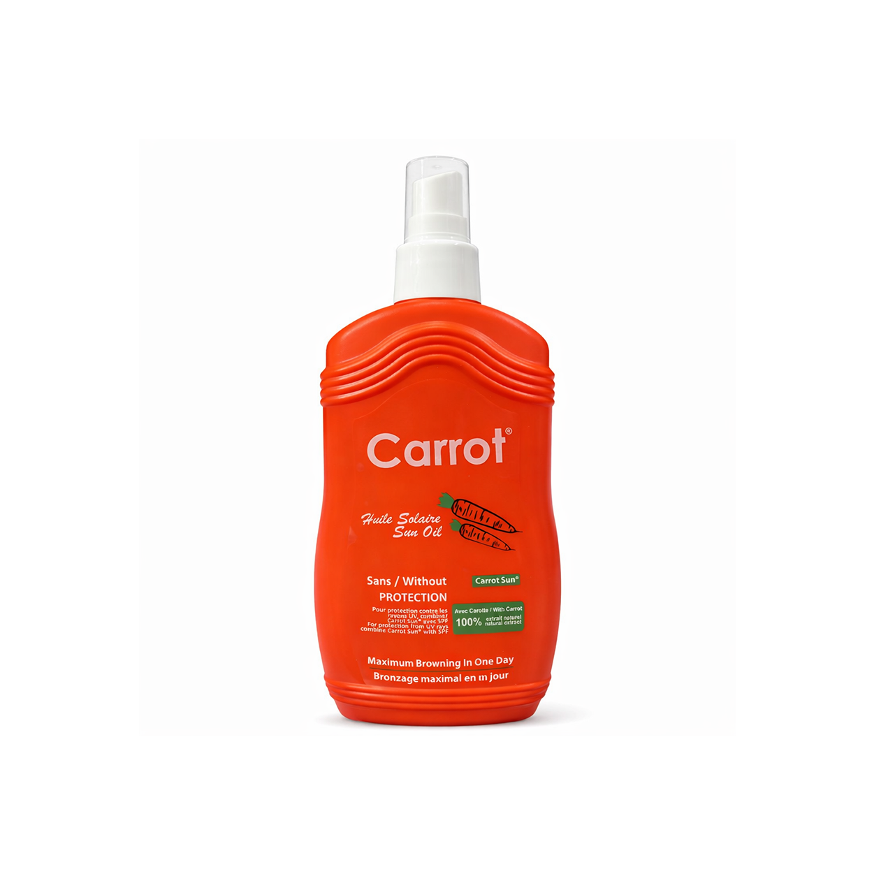 Carrot Sun Oil 200ml tanning oil bottle for fast bronzing and deep tan with carrot extract and nourishing oils