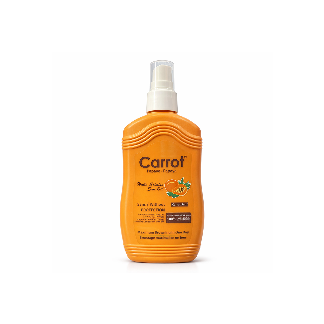 Carrot Sun Papaya Sun Oil 200ml tanning oil bottle for fast bronzing and smooth skin finish