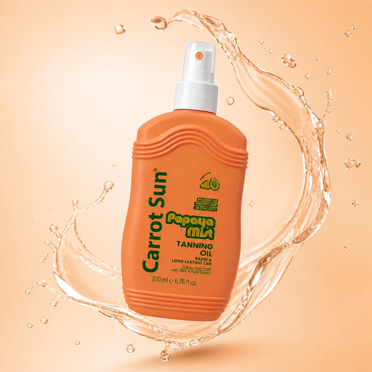 Carrot Sun Papaya Sun Oil 200ml tanning oil bottle for fast bronzing and smooth skin finish