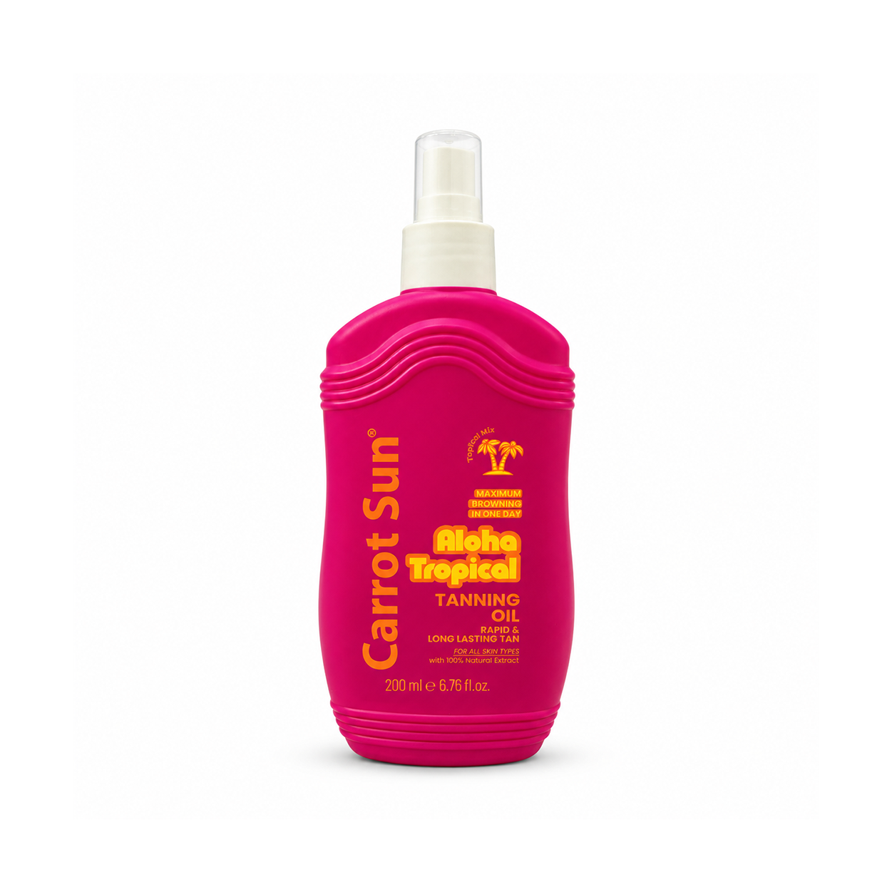 Carrot Sun Aloha Tropical Tanning Oil 200ml spray bottle for fast bronzing and even tan with lightweight non-greasy formula