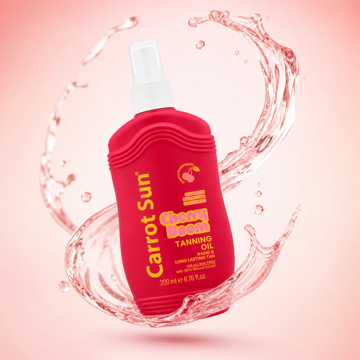 Carrot Sun Cherry Boom Tanning Oil spray 200ml for rapid deep bronze tan and smooth even skin finish