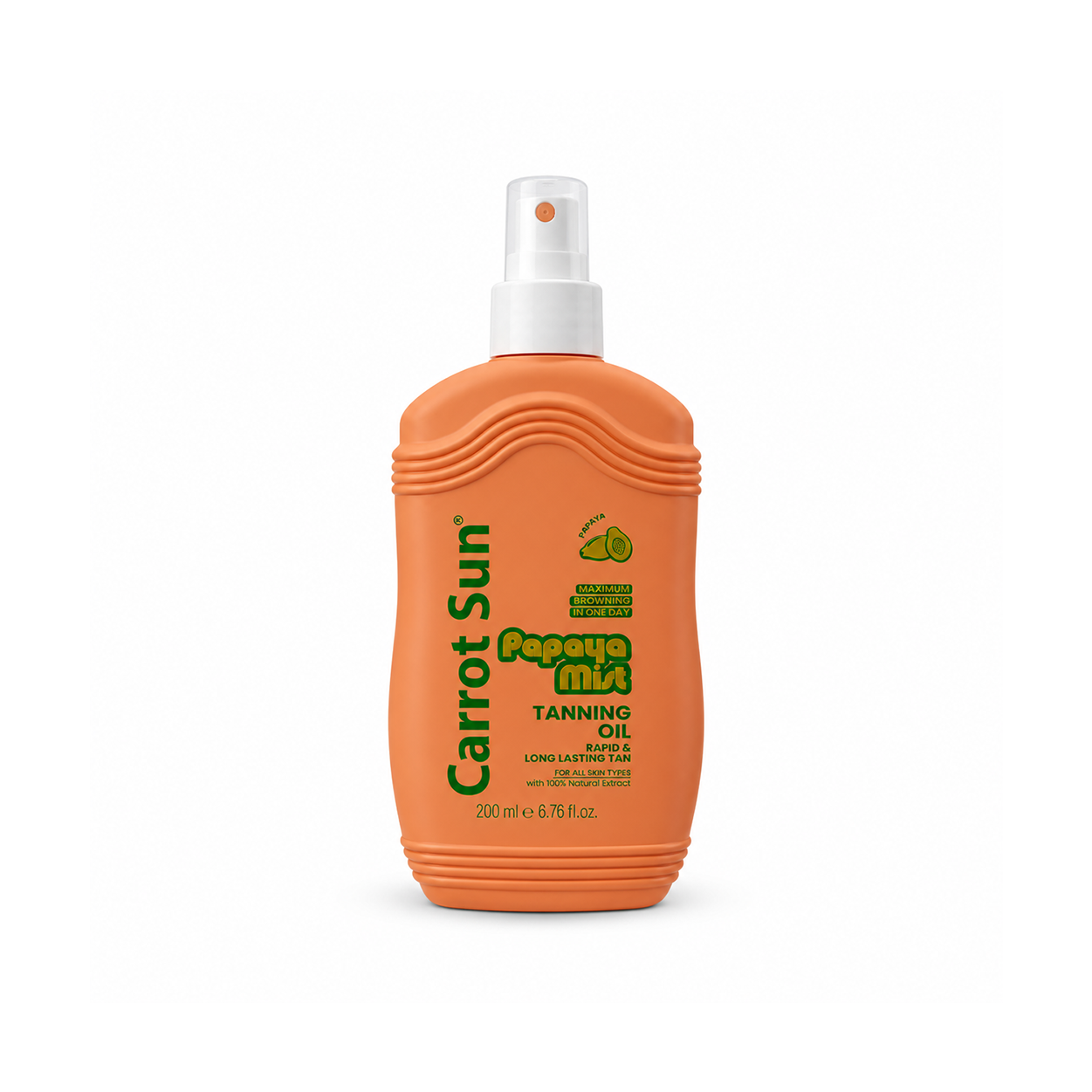Carrot Sun Papaya Sun Oil 200ml tanning oil bottle for fast bronzing and smooth skin finish