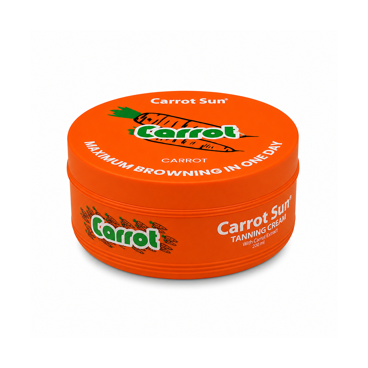 Carrot Sun Tanning Cream 200ml orange jar, fast tanning cream for achieving an even bronze glow while keeping skin soft during sun exposure