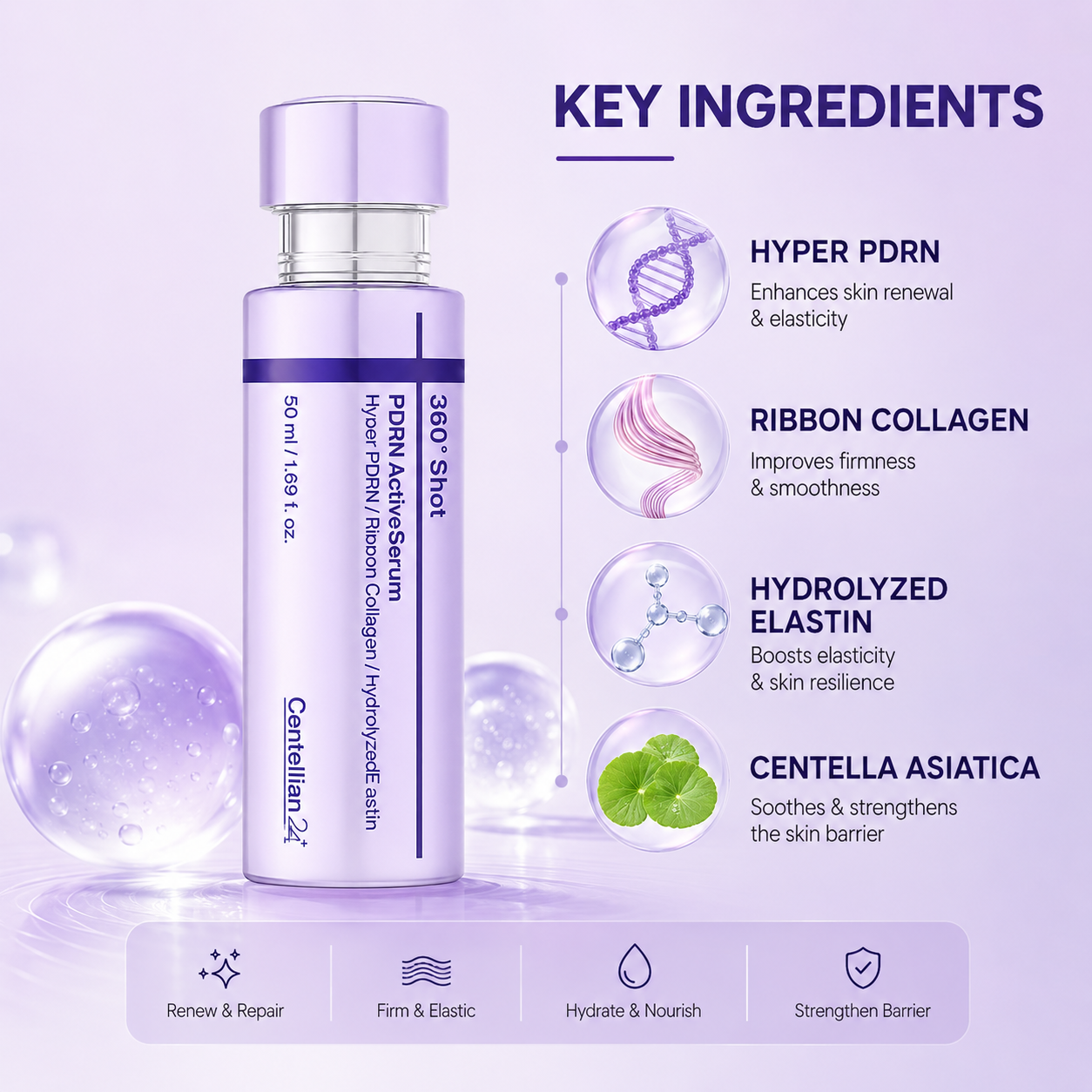 Centellian24 360° Shot PDRN Active Serum 50ml anti-aging facial serum with Hyper PDRN for firmer, smoother, hydrated skin.