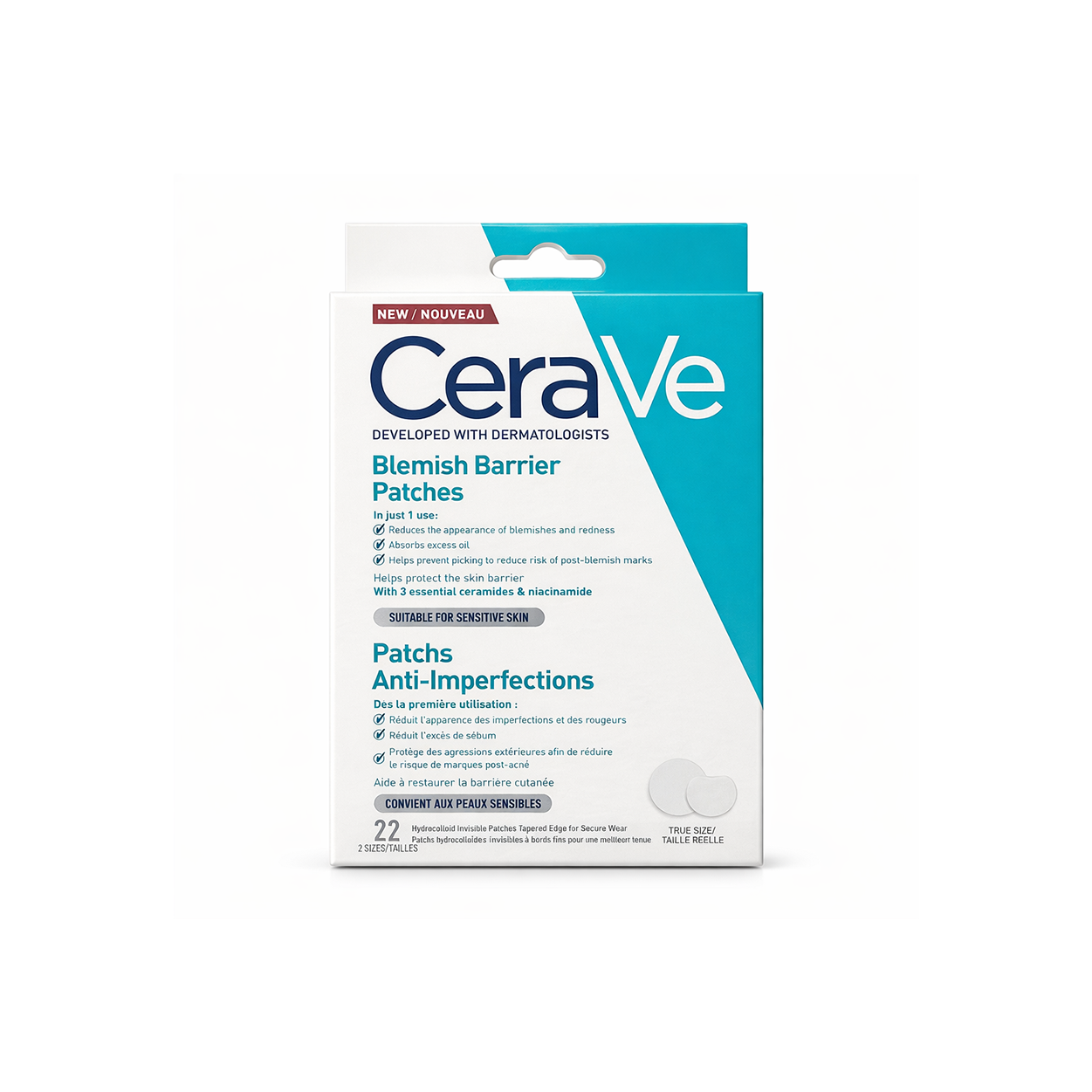 CeraVe Blemish Barrier Patches hydrocolloid acne spot treatment 22 patches reduces pimples and absorbs excess oil for clearer skin
