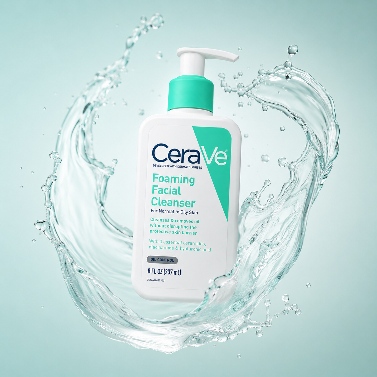 CeraVe Foaming Facial Cleanser foaming face wash for normal to oily skin, 237ml, removes excess oil and supports skin barrier