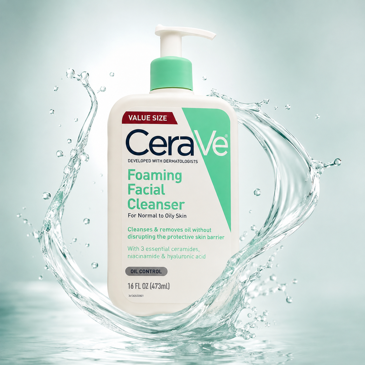 CeraVe Foaming Facial Cleanser 473ml foaming face wash for normal to oily skin with oil control and ceramides