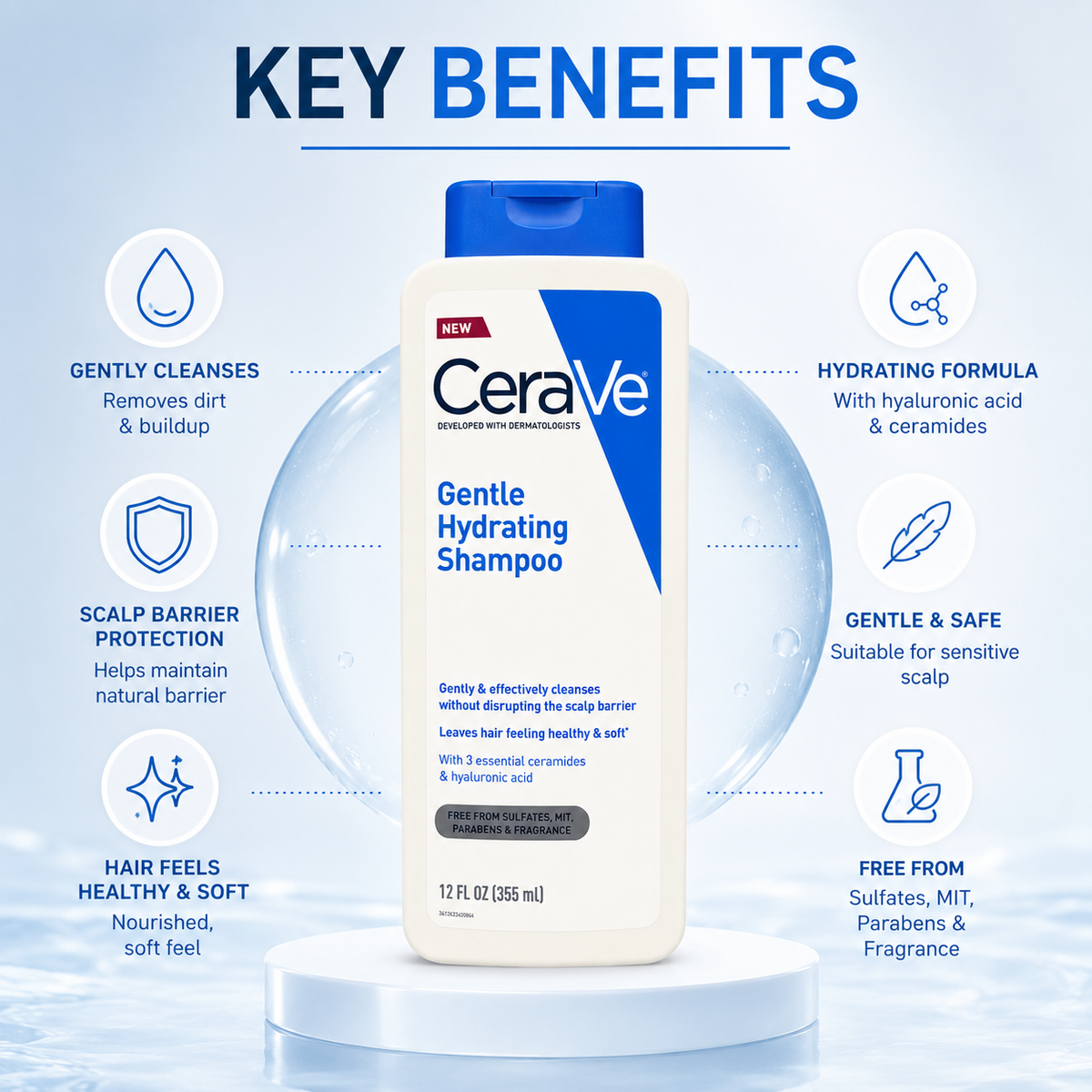 CeraVe Gentle Hydrating Shampoo 355ml sulfate-free shampoo for sensitive scalp and gentle cleansing