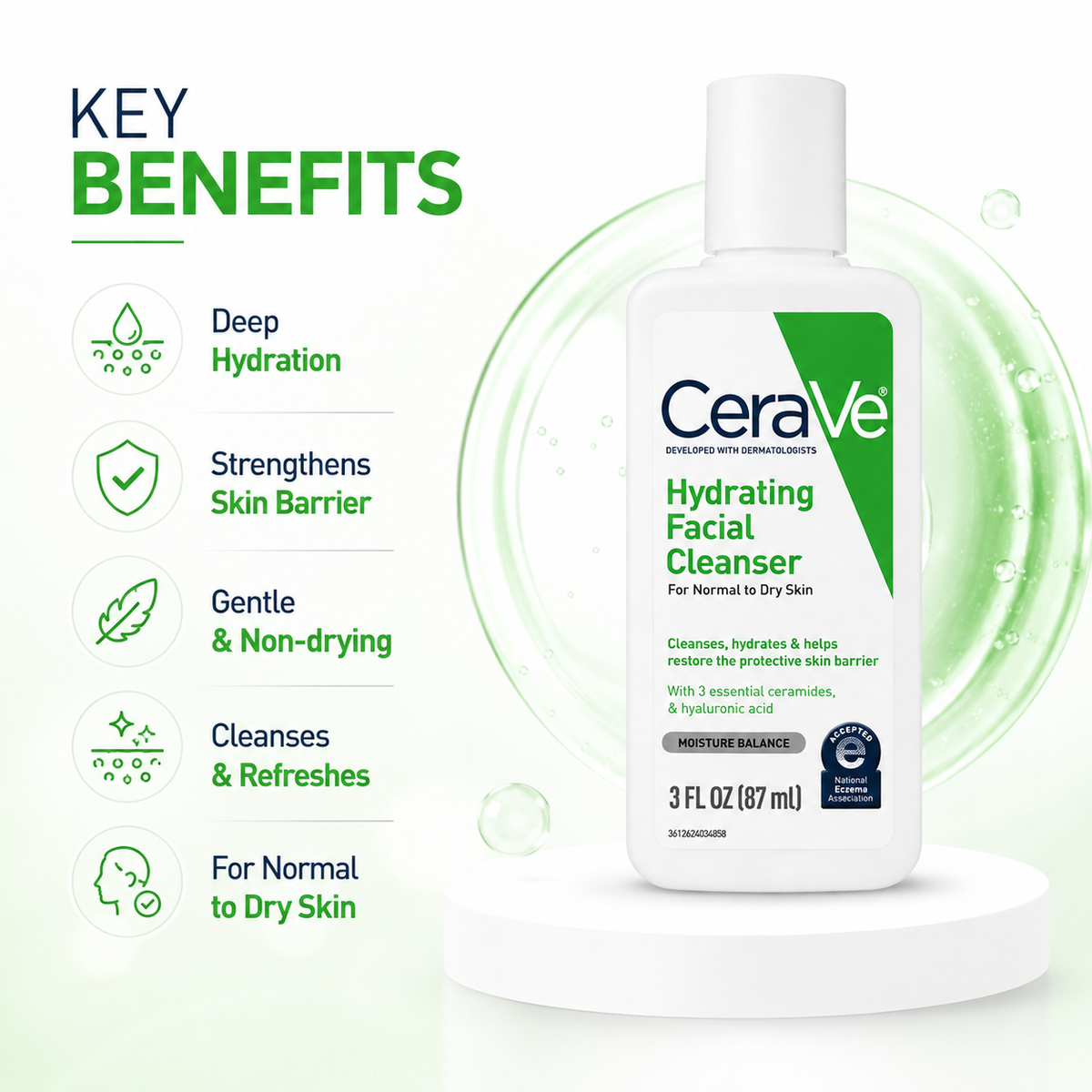 CeraVe Hydrating Facial Cleanser 87ml facial cleanser for normal to dry skin with barrier-supporting hydration