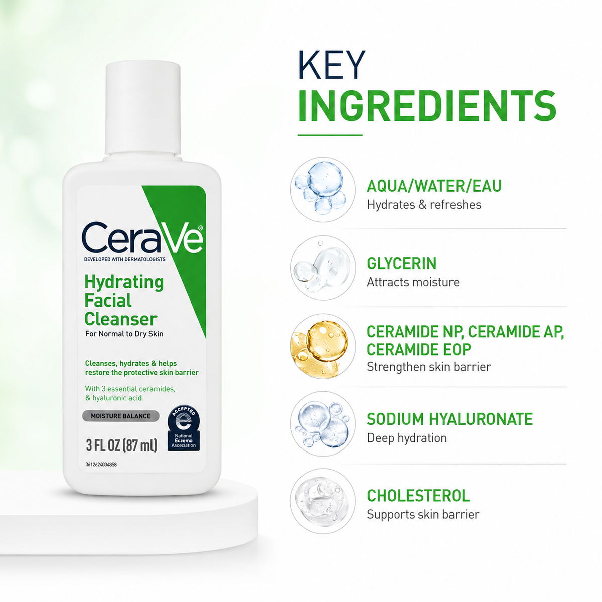 CeraVe Hydrating Facial Cleanser 87ml facial cleanser for normal to dry skin with barrier-supporting hydration