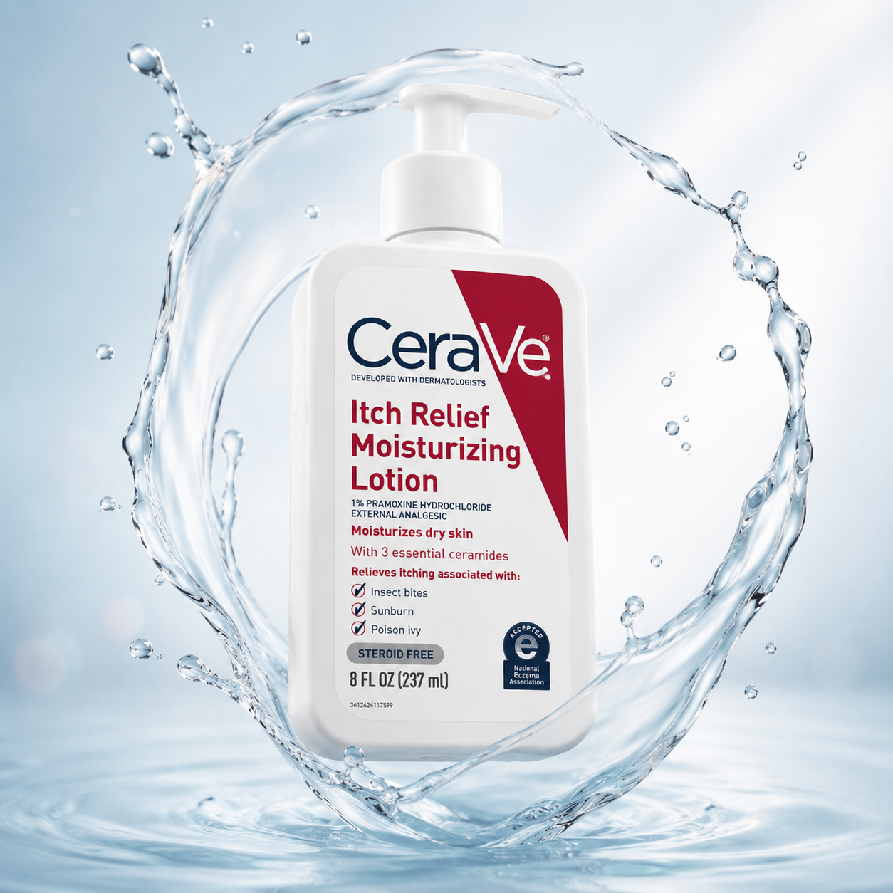 CeraVe Itch Relief Moisturizing Lotion 237ml body lotion with pramoxine for fast itch relief and lasting hydration for dry skin.