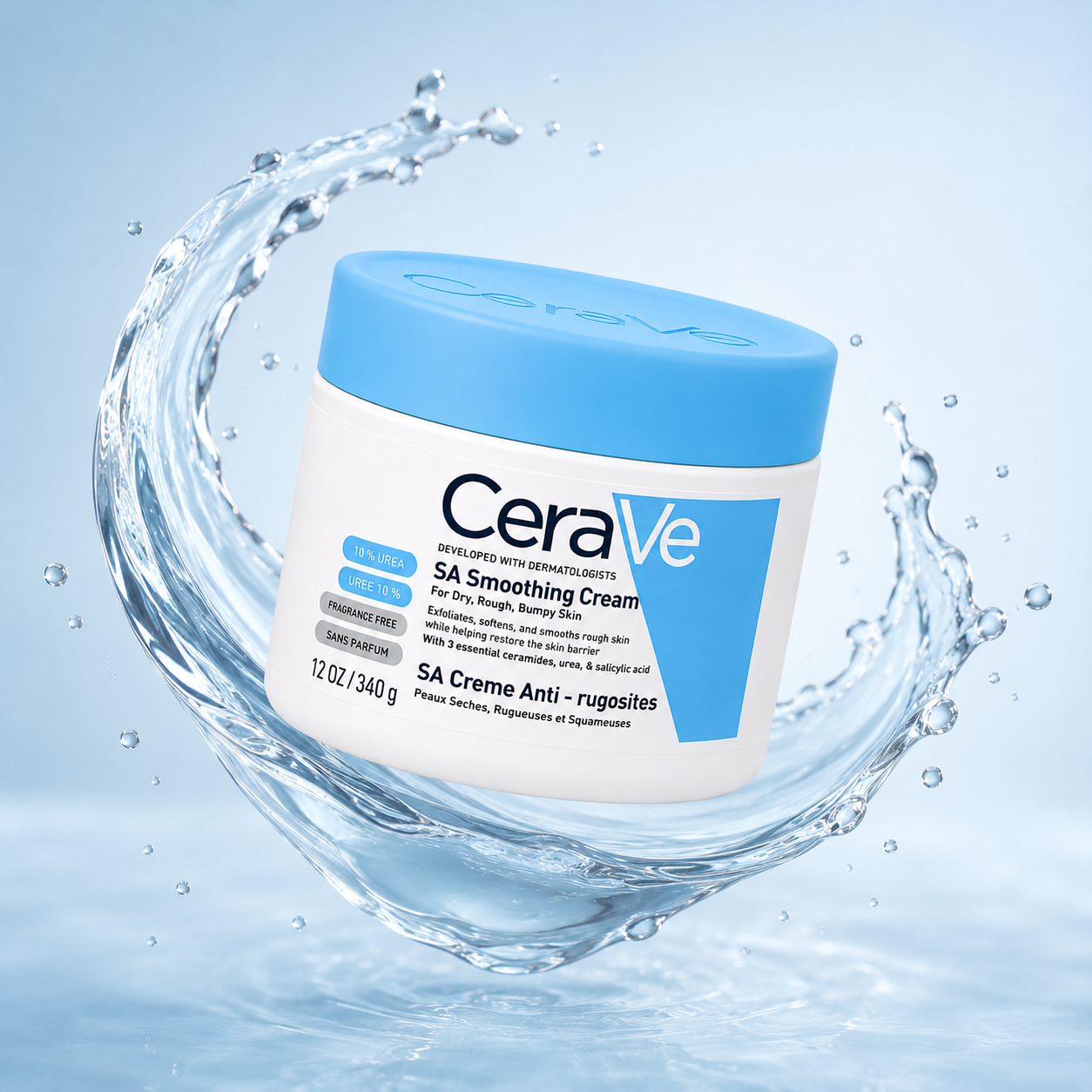 CeraVe SA Smoothing Cream For Dry, Rough & Bumpy Skin 340g exfoliating moisturizing cream with 10% urea to smooth and hydrate skin.
