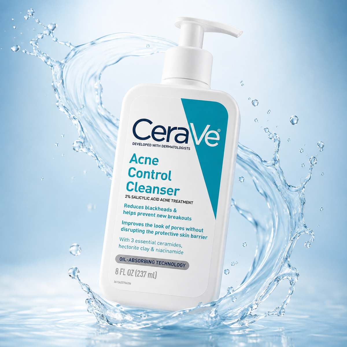 CeraVe Acne Control Cleanser 237ml acne facial cleanser with 2% salicylic acid for blackheads and breakouts