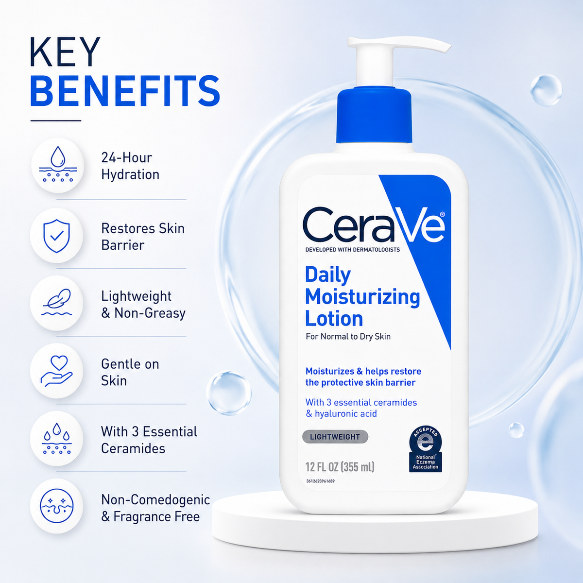 CeraVe Daily Moisturizing Lotion 355ml for normal to dry skin, lightweight body moisturizer that helps restore the skin barrier
