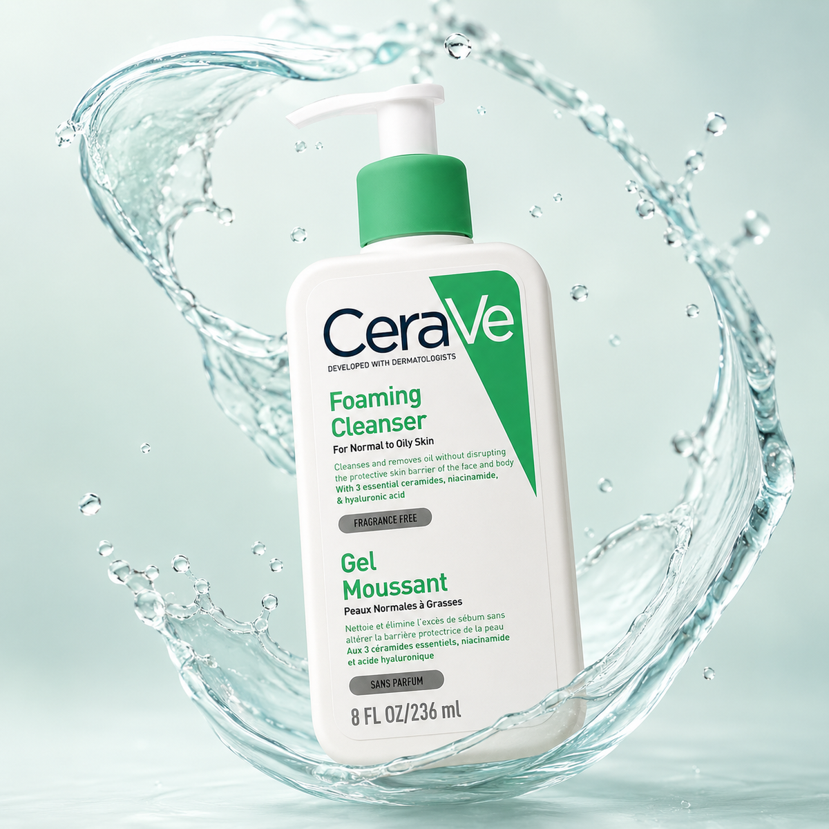 CeraVe Foaming Cleanser for Normal to Oily Skin 236ml, foaming facial cleanser that removes excess oil and supports skin barrier.
