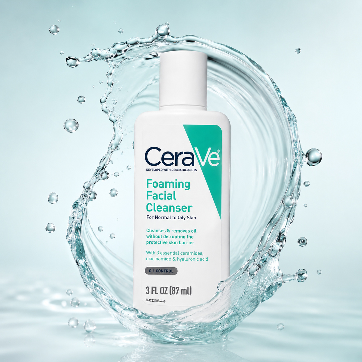 CeraVe Foaming Facial Cleanser 87ml for normal to oily skin, removes excess oil with gentle barrier-supporting cleansing.