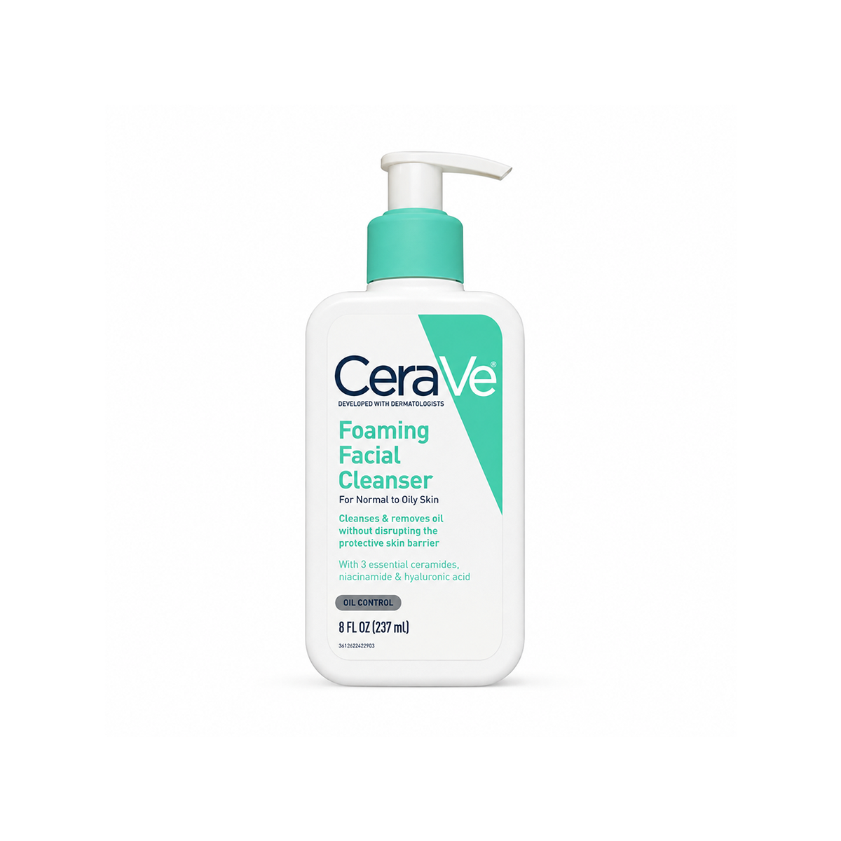 CeraVe Foaming Facial Cleanser foaming face wash for normal to oily skin, 237ml, removes excess oil and supports skin barrier