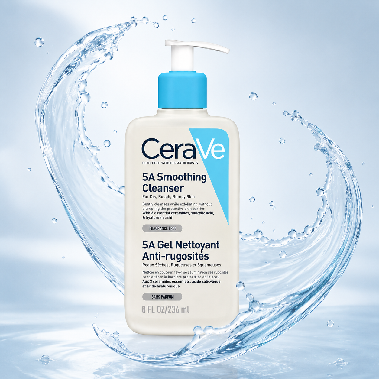 CeraVe SA Smoothing Cleanser 236ml exfoliating facial cleanser with salicylic acid for rough, bumpy skin and smoother texture.