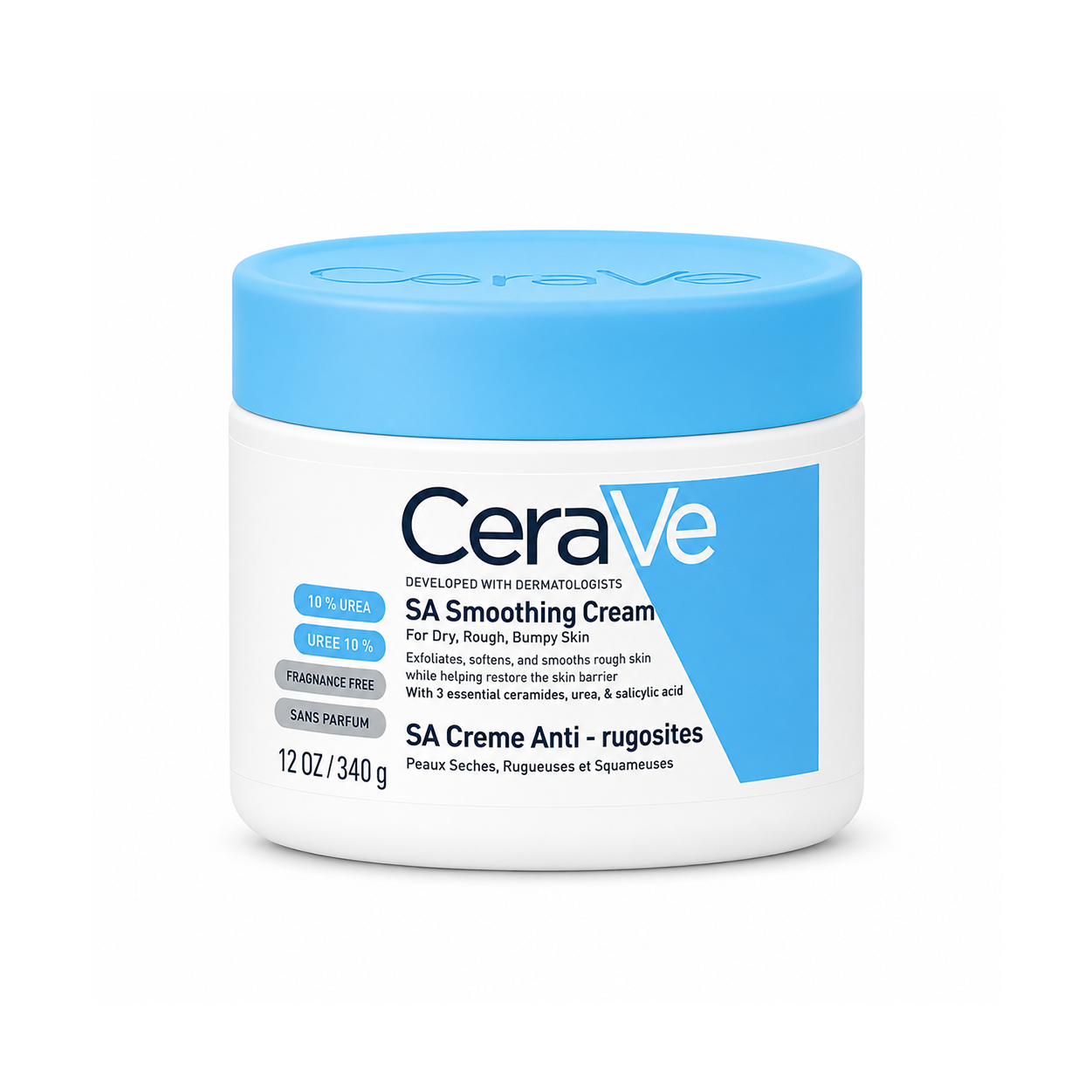 CeraVe SA Smoothing Cream For Dry, Rough & Bumpy Skin 340g exfoliating moisturizing cream with 10% urea to smooth and hydrate skin.