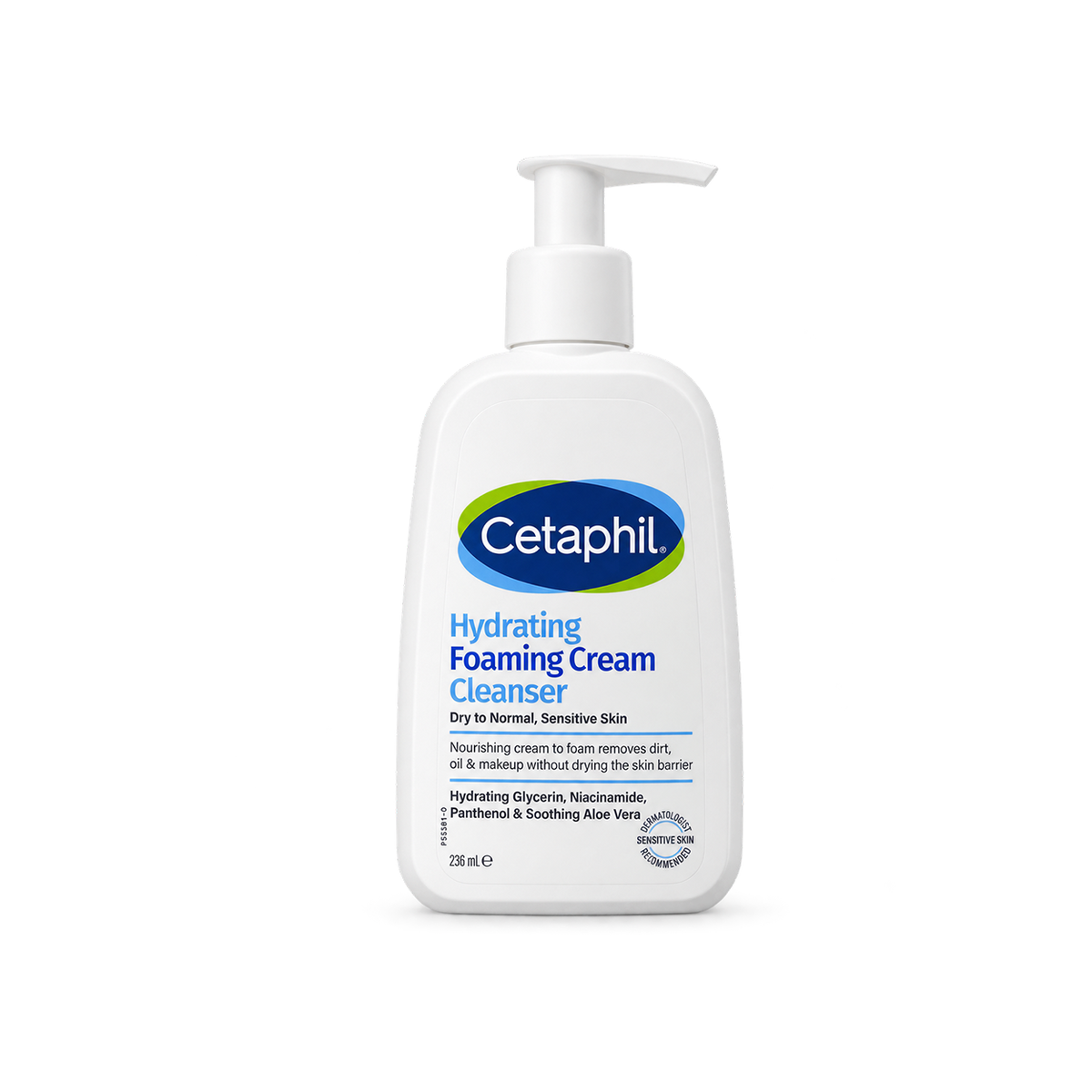 Cetaphil Hydrating Foaming Cream Cleanser 236ml, gentle facial cleanser for dry to normal sensitive skin that cleanses without drying.