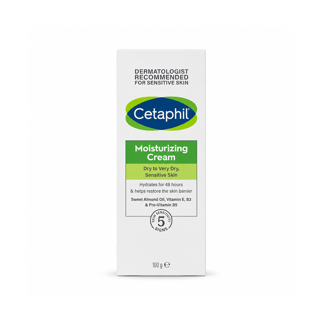 Cetaphil Moisturizing Cream Dry To Very Dry, Sensitive Skin 100g moisturizing cream providing 48-hour hydration and skin barrier support.