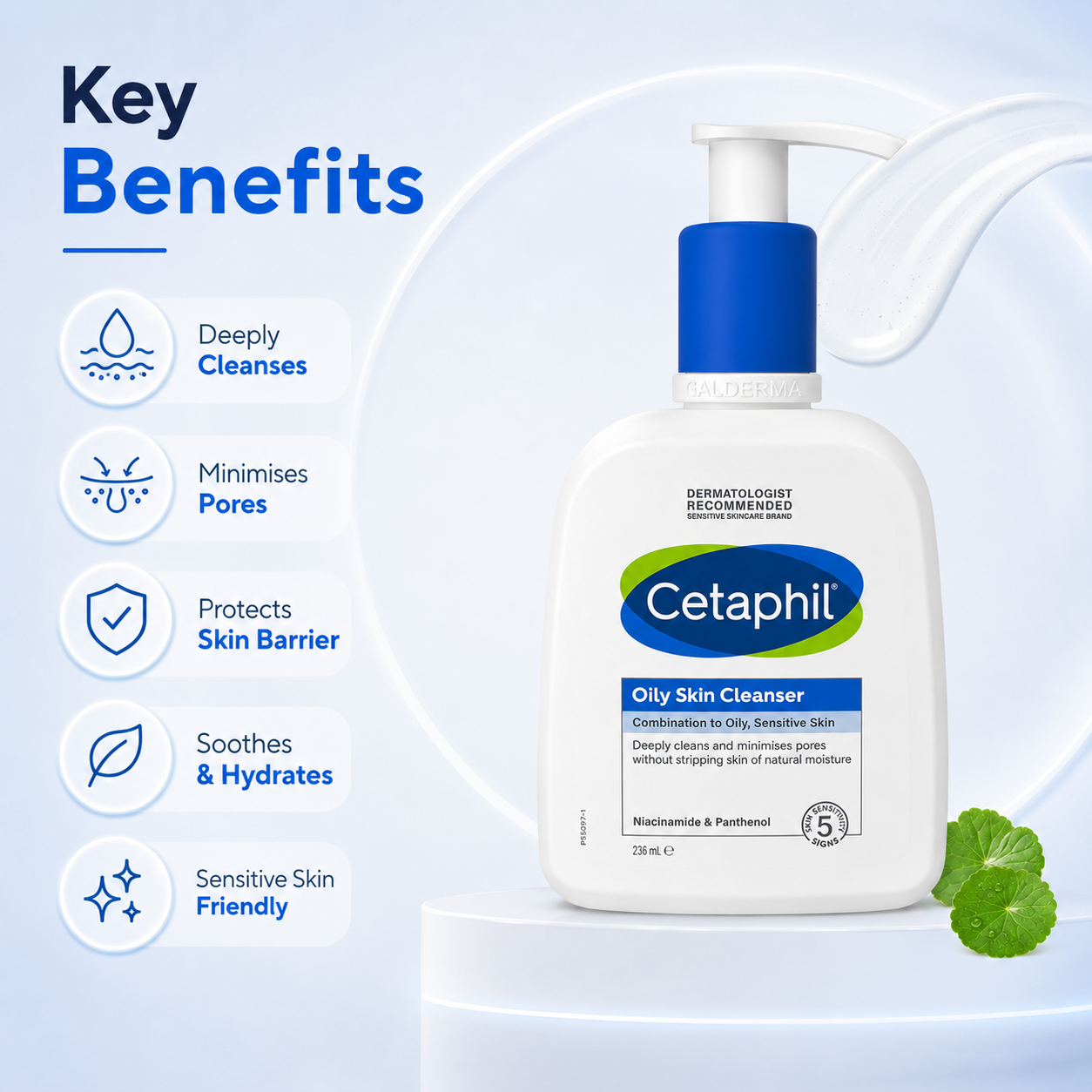 Cetaphil Oily Skin Cleanser 236ml gel face wash for sensitive combination skin with deep cleansing and pore minimizing benefits