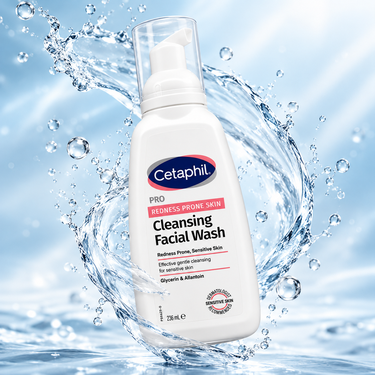 Cetaphil PRO Redness Prone Skin Cleansing Facial Wash 236ml, gentle facial cleanser for sensitive, redness-prone skin.