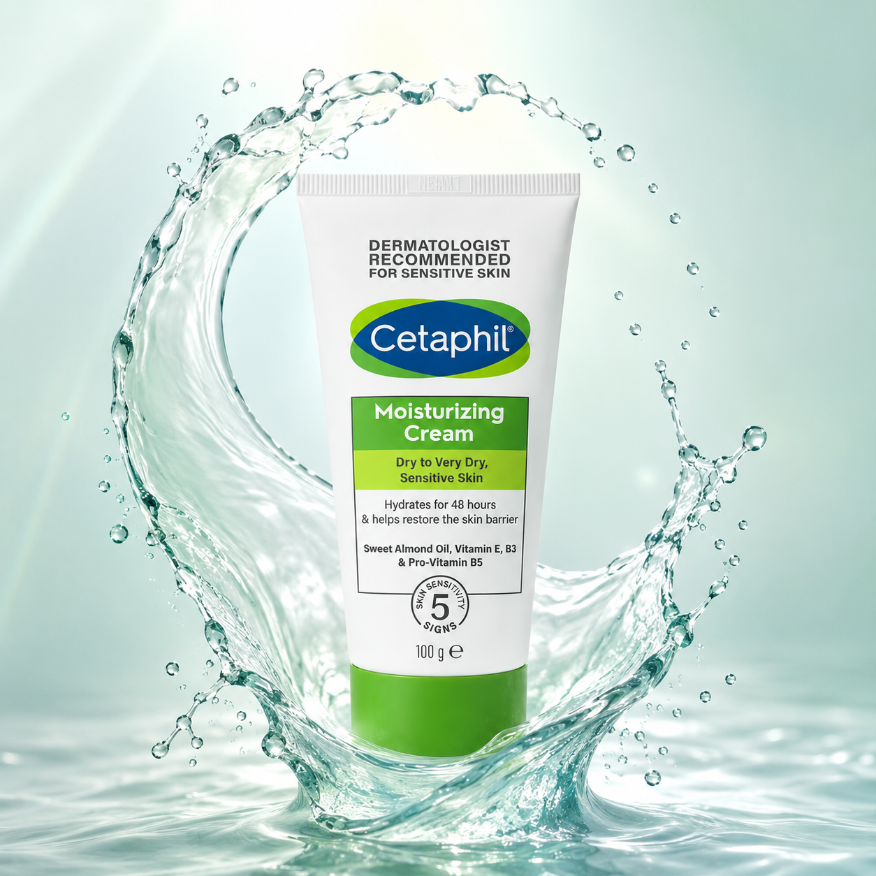 Cetaphil Moisturizing Cream Dry To Very Dry, Sensitive Skin 100g moisturizing cream providing 48-hour hydration and skin barrier support.