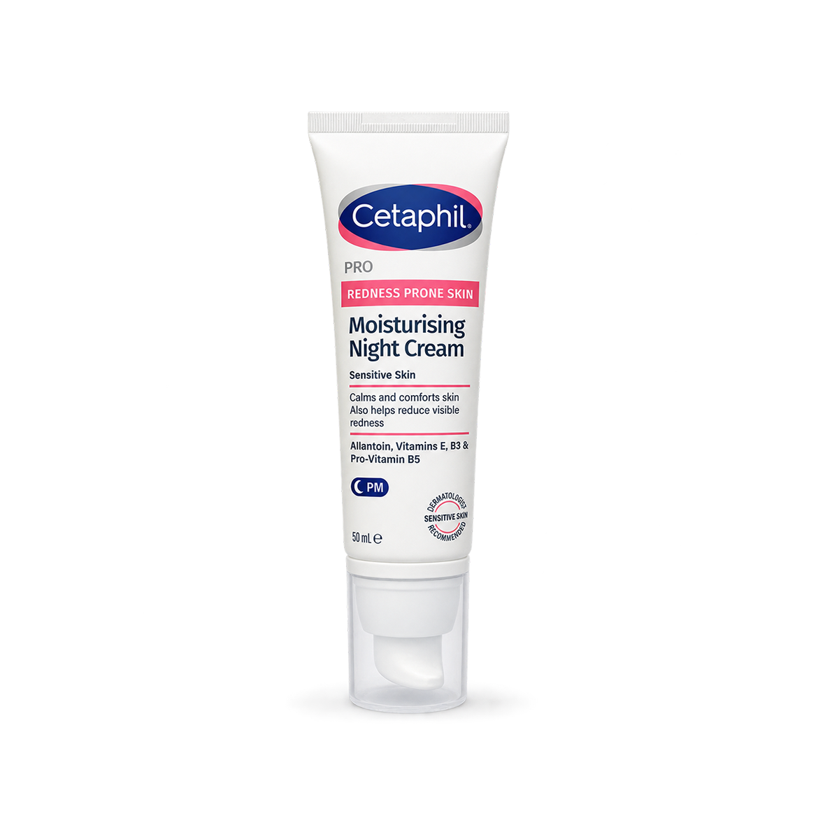 Cetaphil PRO Redness Prone Skin Moisturising Night Cream 50ml for sensitive skin, helps moisturise and reduce visible redness.