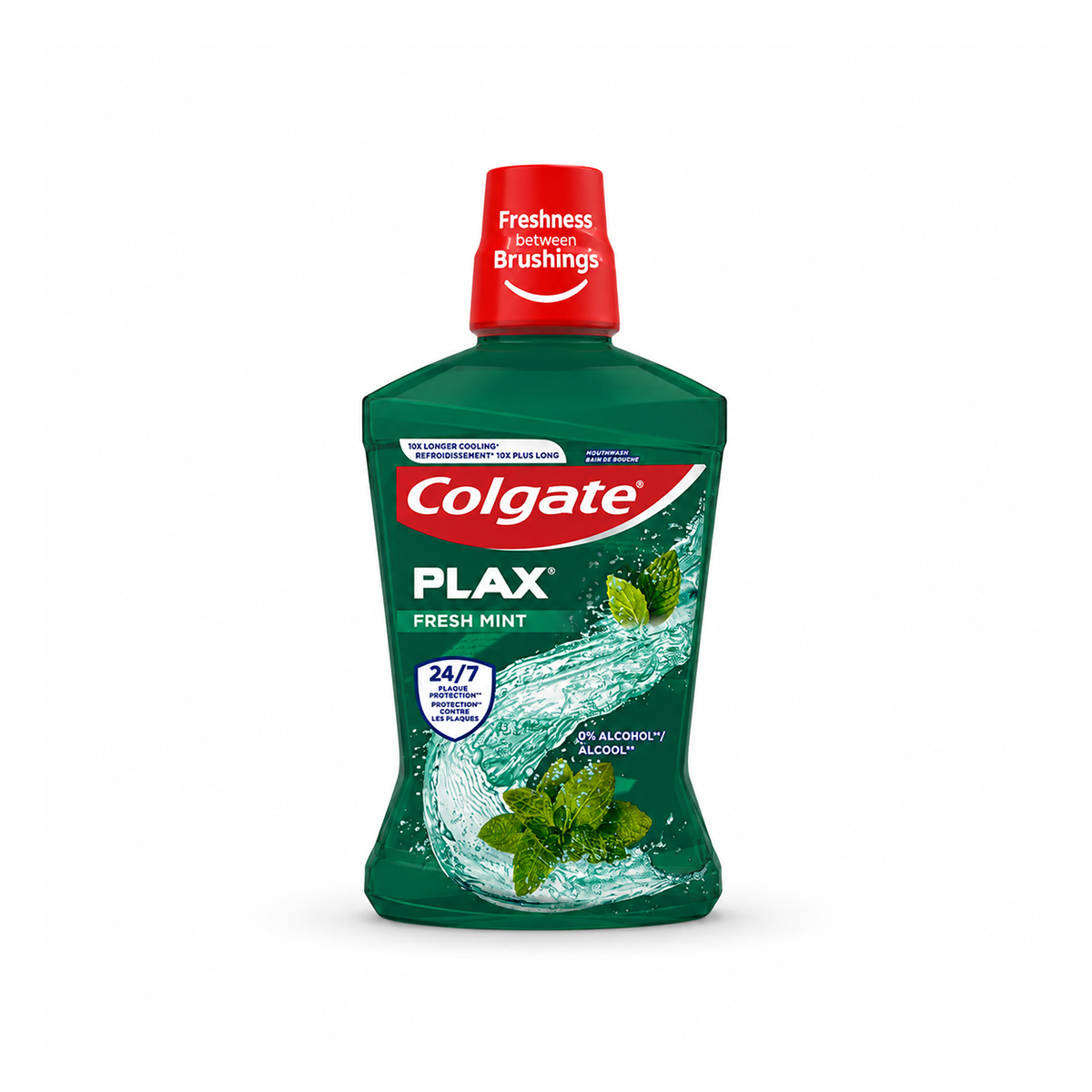 Colgate PLAX Fresh Mint Mouthwash 500ml with 24/7 plaque protection and 0% alcohol formula