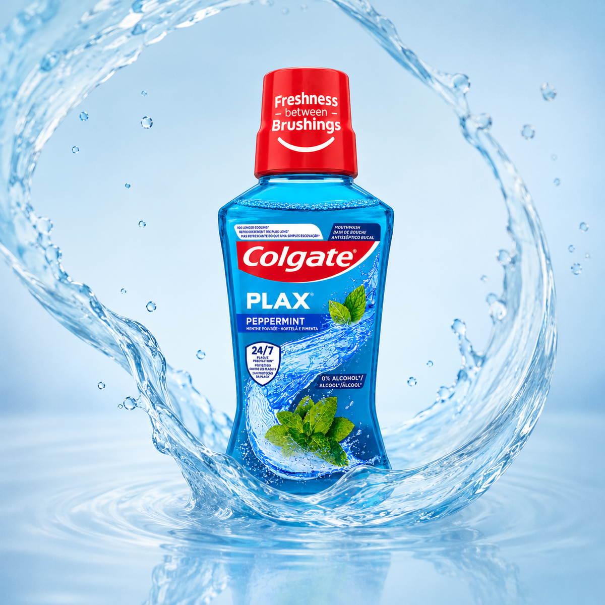 Colgate PLAX Peppermint Mouthwash 250ml for long-lasting fresh breath and plaque protection
