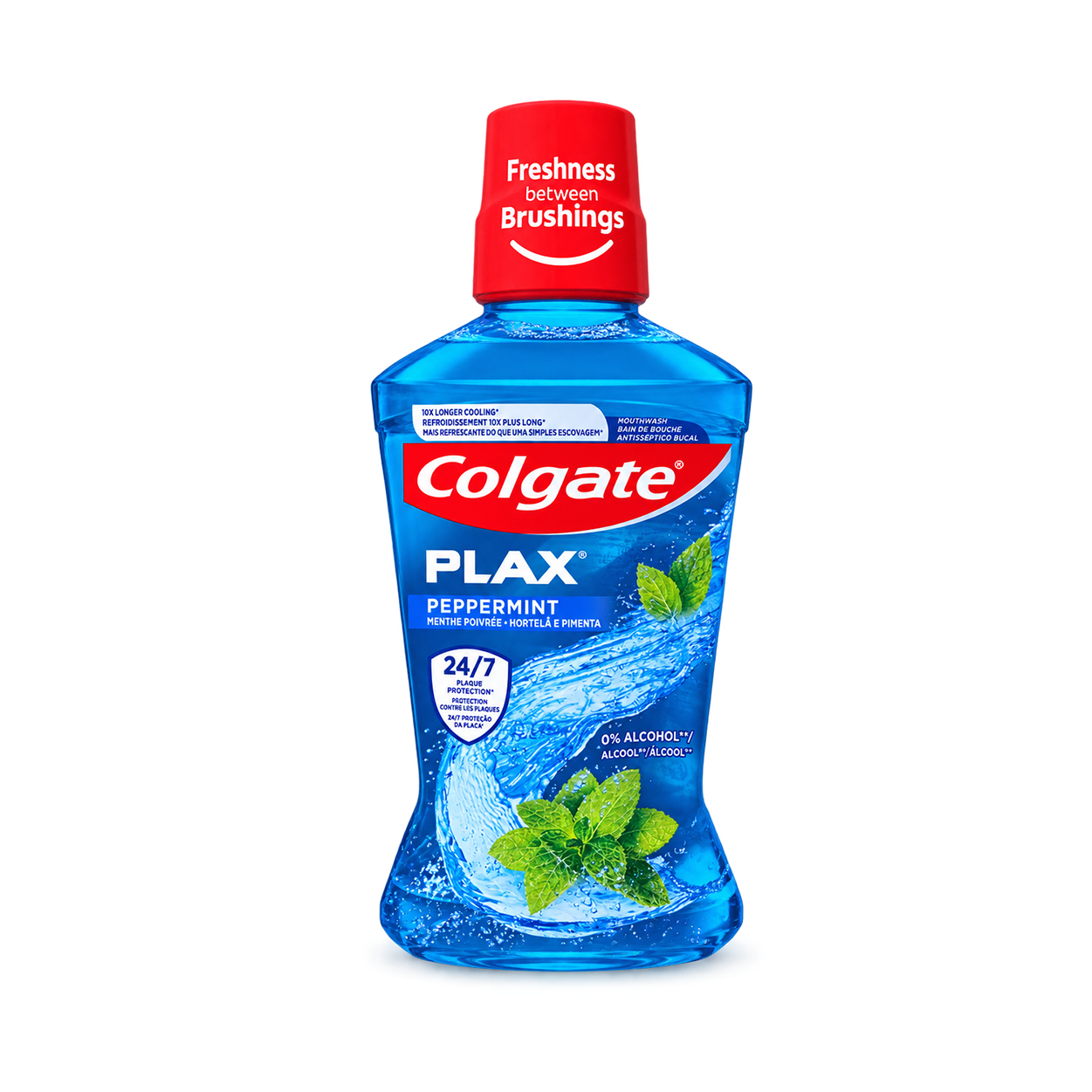 Colgate Plax Peppermint Mouthwash 500ml, alcohol-free oral rinse with 24/7 plaque protection and fresh breath