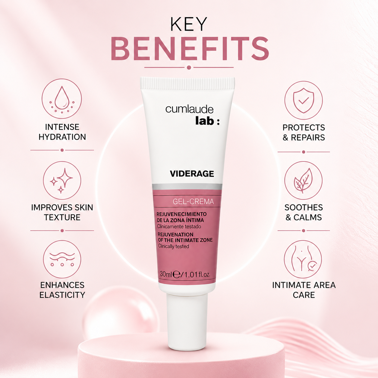 Cumlaude Lab Viderage Gel-Crema 30ml intimate care gel cream for hydration, elasticity support, and sensitive skin comfort