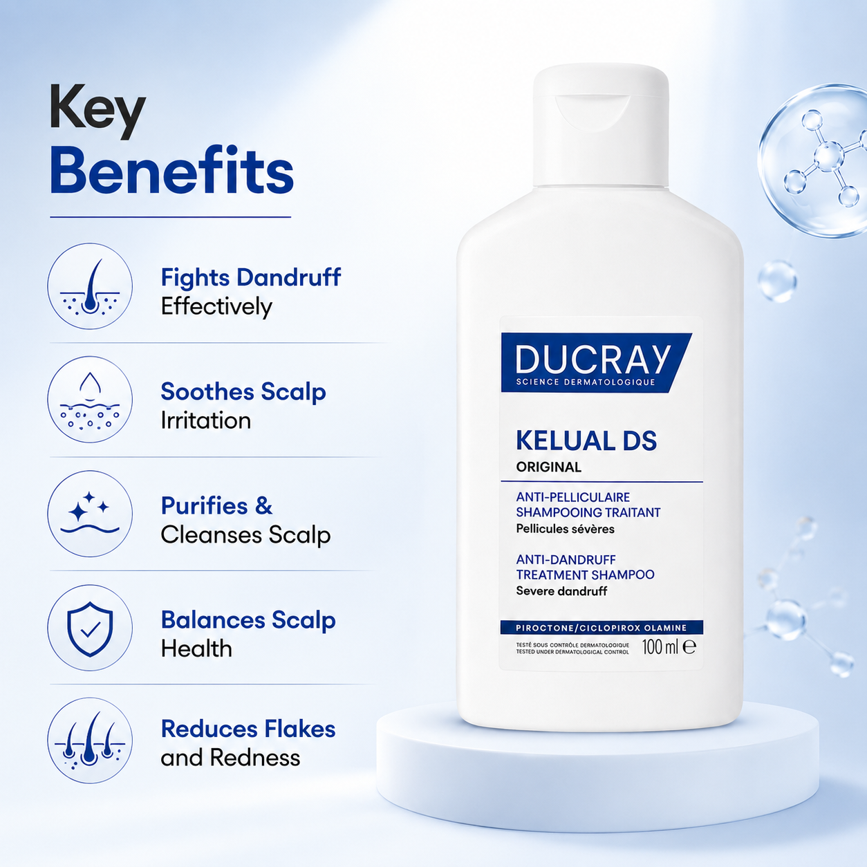 DUCRAY KELUAL DS Original Anti-Dandruff Treatment Shampoo 100ml for severe dandruff and itchy scalp