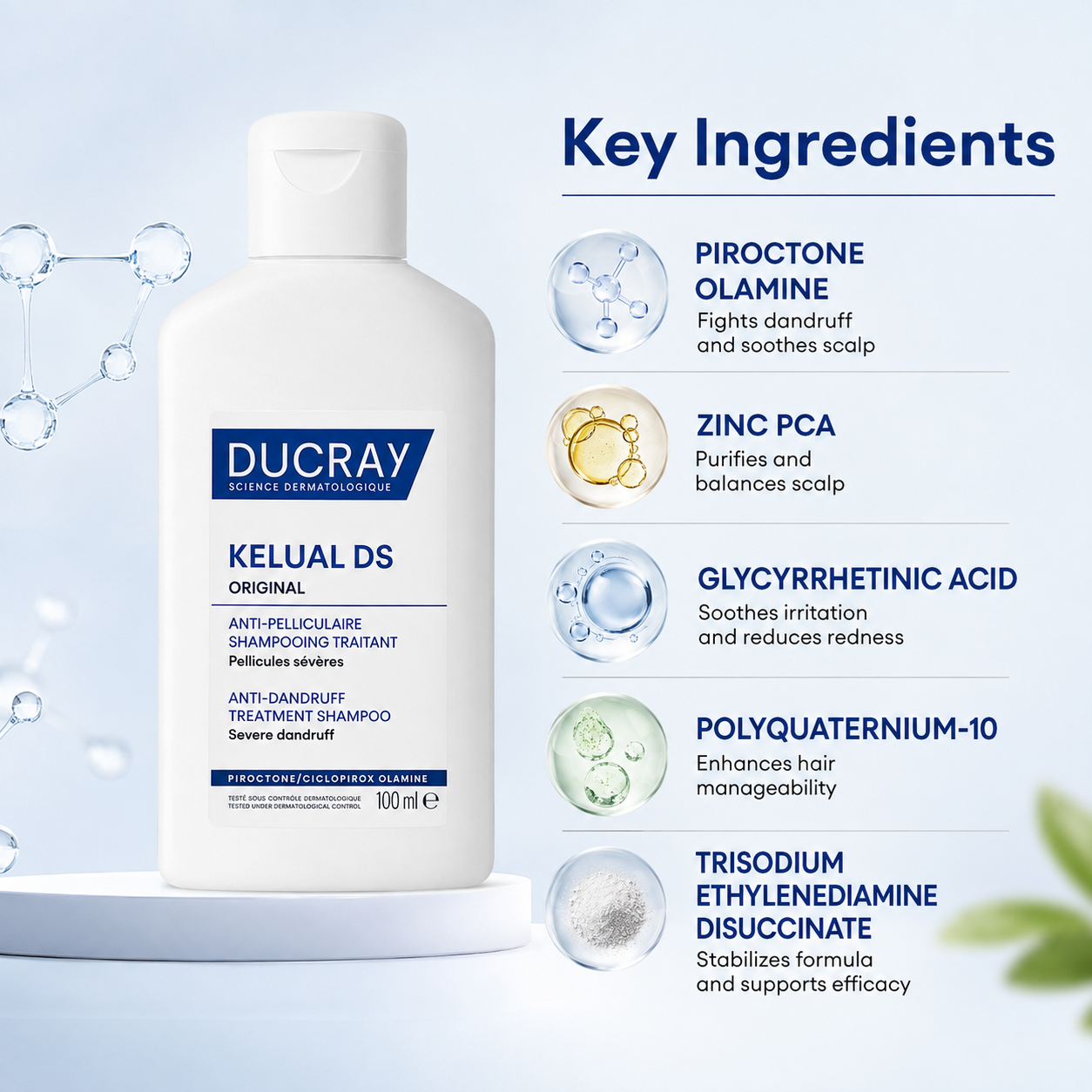 DUCRAY KELUAL DS Original Anti-Dandruff Treatment Shampoo 100ml for severe dandruff and itchy scalp