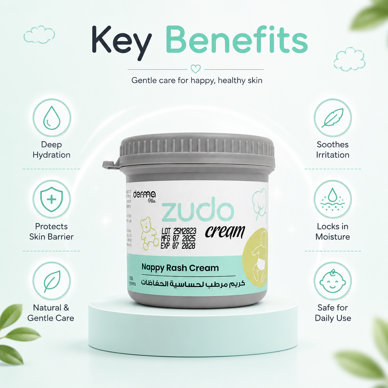 Derma Plus Zudo Cream Nappy Rash Cream 100g for soothing diaper irritation and protecting sensitive baby skin from redness