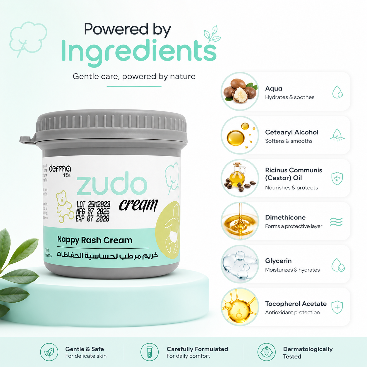 Derma Plus Zudo Cream Nappy Rash Cream 100g for soothing diaper irritation and protecting sensitive baby skin from redness
