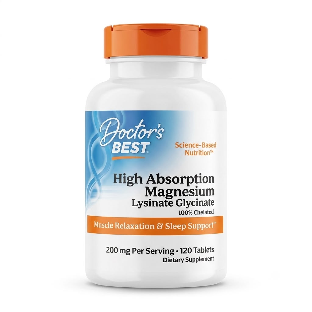Doctor's Best High Absorption Magnesium Lysinate Glycinate 100% Chelated 120 Tablets magnesium dietary supplement for muscle relaxation and sleep support