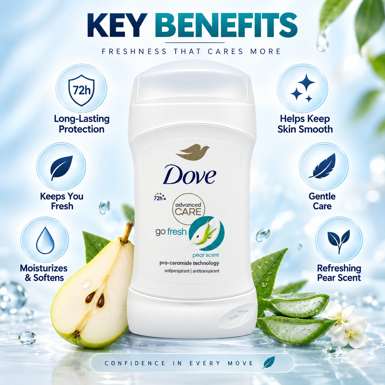 Dove Advanced Care Go Fresh Pear Scent Antiperspirant Stick with 72-hour sweat and odour protection