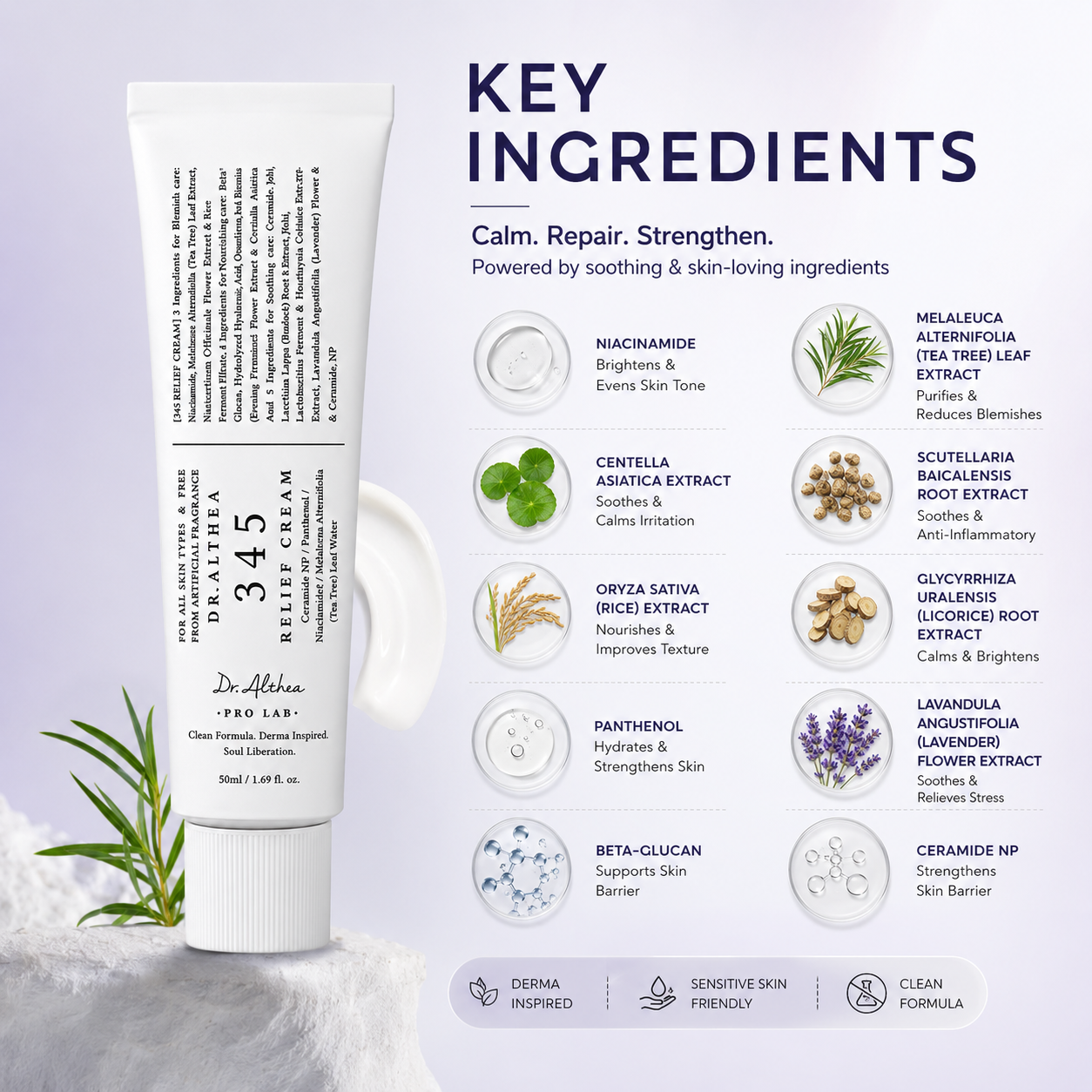 Dr. Althea 345 Relief Cream 50ml barrier repair face cream for sensitive skin with Ceramide NP and Niacinamide for deep hydration