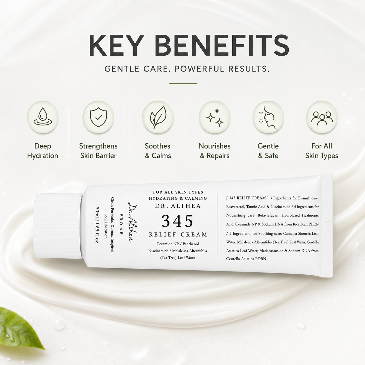 Dr. Althea 345 Relief Cream facial barrier repair cream 50ml tube providing deep hydration and soothing care for sensitive skin