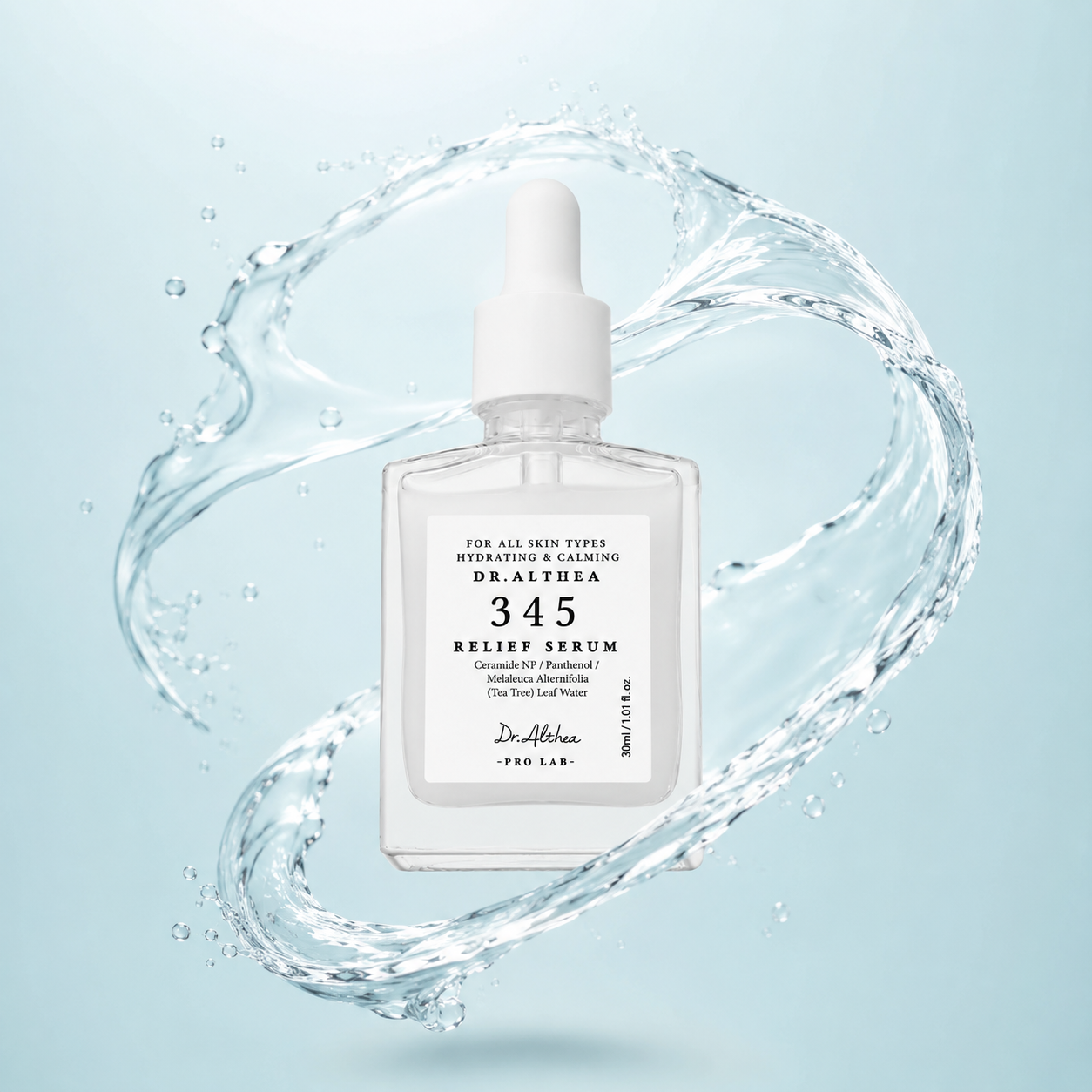 Dr. Althea 345 Relief Serum 30ml face serum with Ceramide NP and Panthenol for hydration, calming redness, and barrier care.