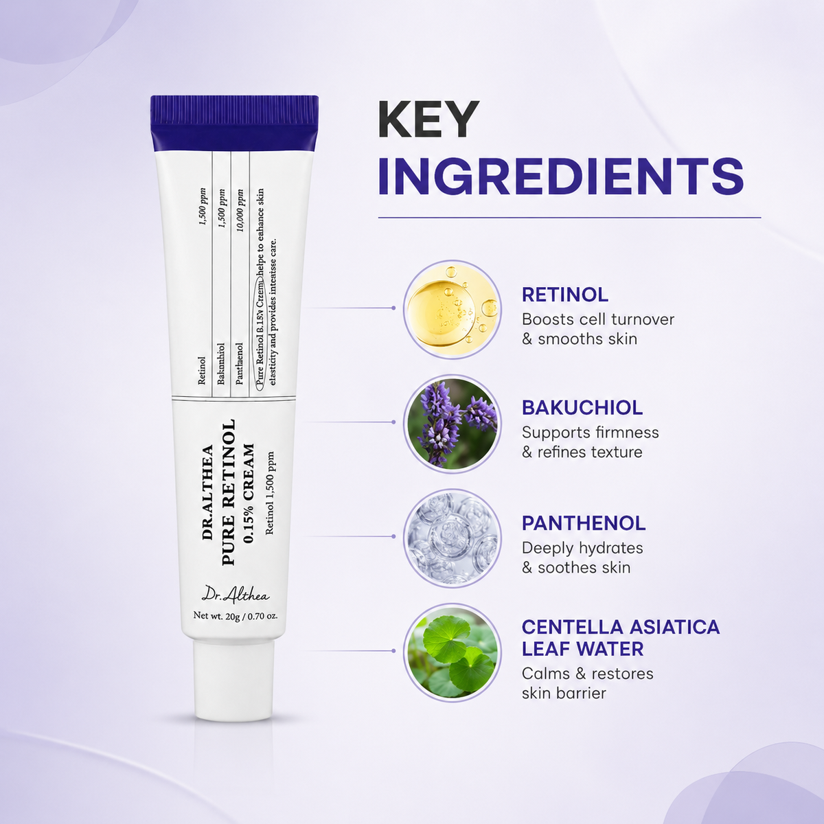 Dr.Althea Pure Retinol 0.15% Cream retinol face cream 20g for smoother skin texture and fine lines